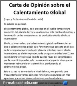 Carta de Opinión sobre el Calentamiento Global