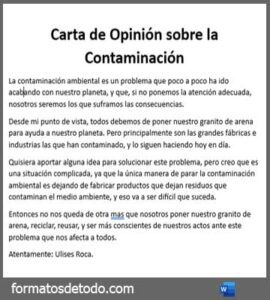 Carta de Opinión sobre la Contaminación